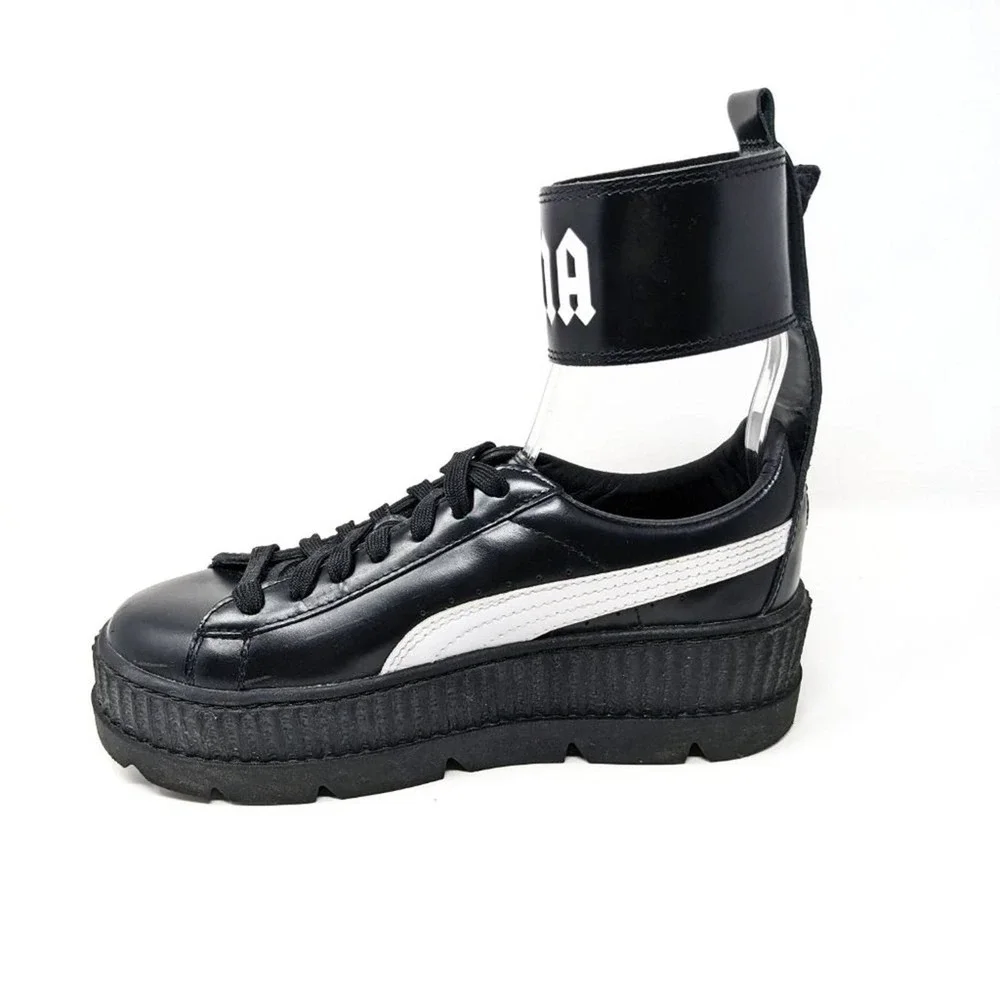 Puma Fenty Womens 9 Ankle Strap Creepers Platform Black Leather Sneakers EUC - Picture 3 of 10